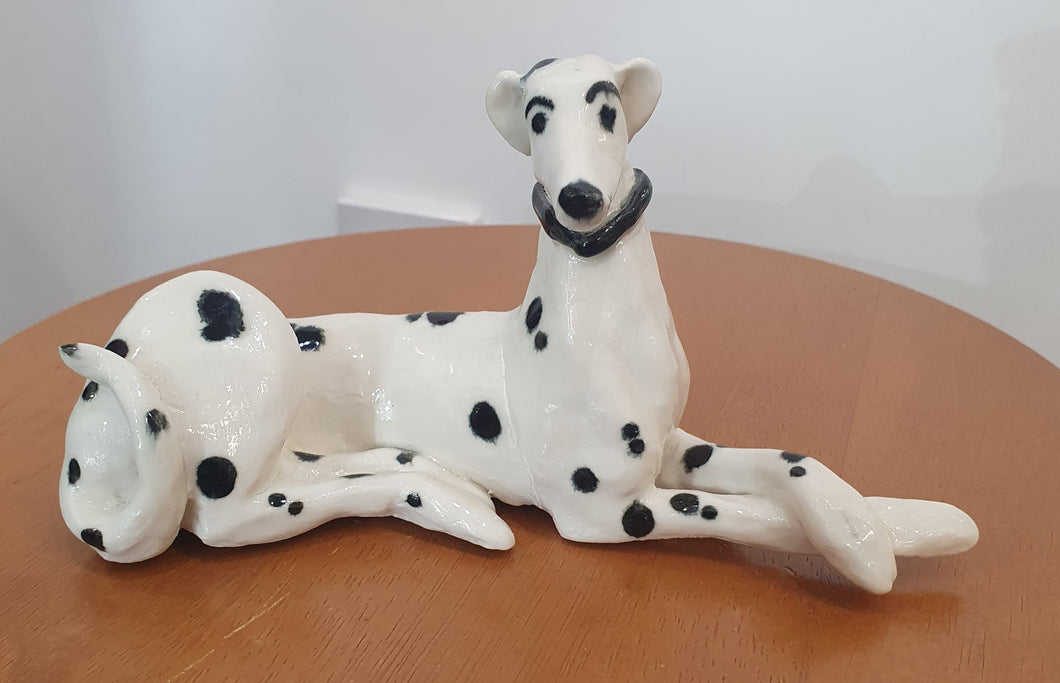 Dog black and white figurative ceramic sculpture by Sophie Howard