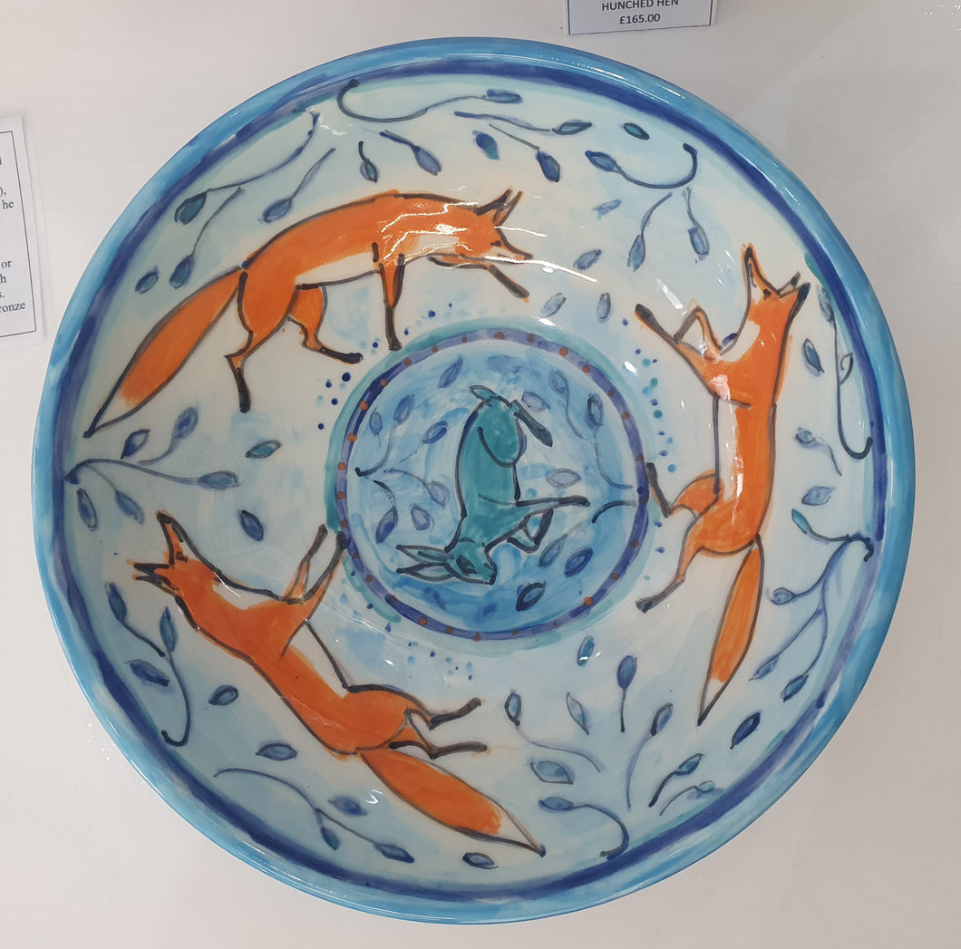 Fox and hare painted bowl by Emma Macfadyen