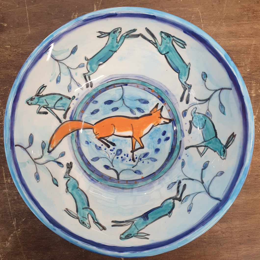 Fox and Hares hand painted bowl by Emma Macfadyen