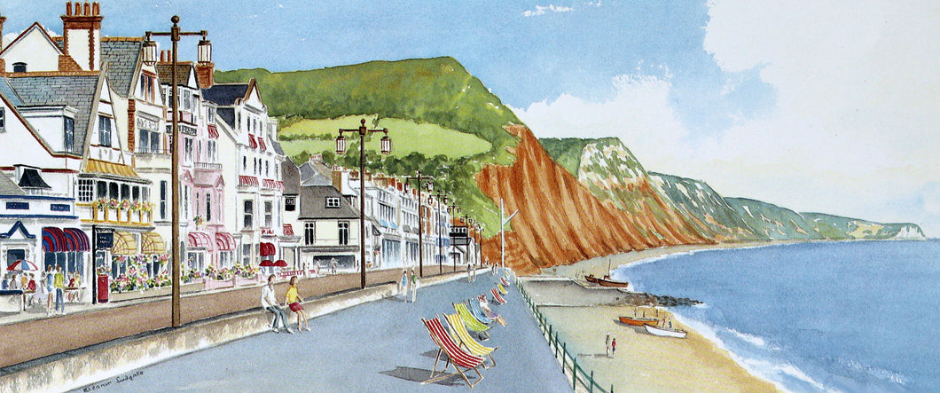 Sidmouth sea front East signed mounted print