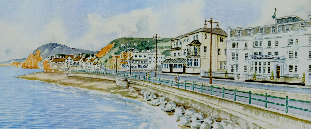 Sidmouth seafront with Hotels signed framed print